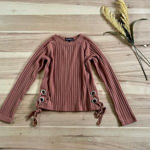 Blush ribbed lace up cropped sweater